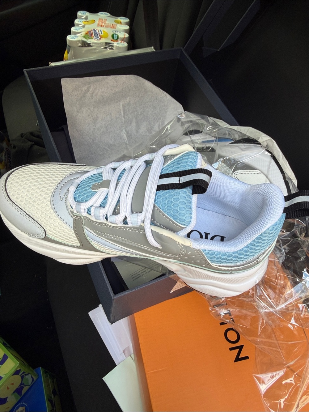 Dior Men's Athletic Sneakers in White, Light Blue, Gray